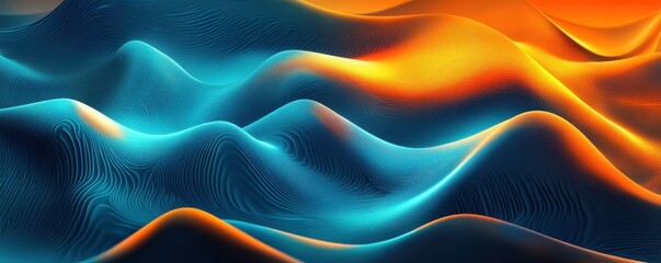 Poster - Vibrant blue and orange abstract waves with dynamic gradient patterns
