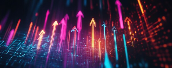Leinwandbilder - Vibrant neon arrows symbolizing growth and progress in digital concept