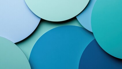 Poster - Blue background with curved shapes in blue and green colors, minimalist style, close-up of an abstract shape in the foreground, geometric design elements, light color palette Generative AI