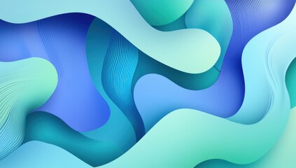 Poster - Blue background with curved lines and blue shapes, gradient from light to dark blue, light green and sky blue Generative AI