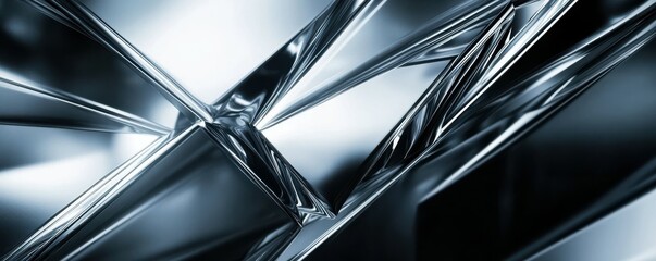 Poster - Abstract metallic geometry with reflective silver surfaces and sharp angles