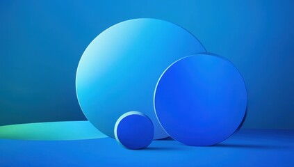 Poster - Blue background with curved shapes, art, blue and green gradients, minimalistic, geometric abstraction, flat design Generative AI