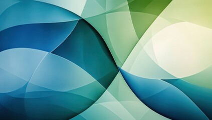 Poster - Blue background with curved shapes, art, blue and green gradients, minimalistic, geometric abstraction, flat design, low detail, simple shapes, soft edges Generative AI