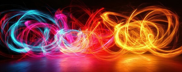 Poster - Colorful light trails in motion creating dynamic abstract patterns