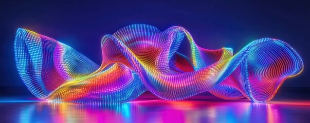 Poster - Abstract neon light waves in vibrant colors on dark background