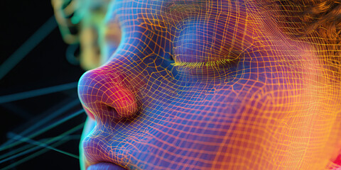 Poster - Digital Face with Wireframe Overlay
