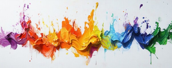 Poster - Vibrant colorful abstract paint splash on white canvas