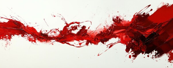 Poster - Dynamic red abstract brushstrokes on white canvas