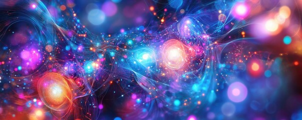 Poster - Vibrant cosmic swirl of colorful light orbs and abstract patterns