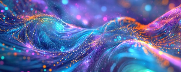 Poster - Abstract waves of colorful light and energy flowing in a fantasy universe