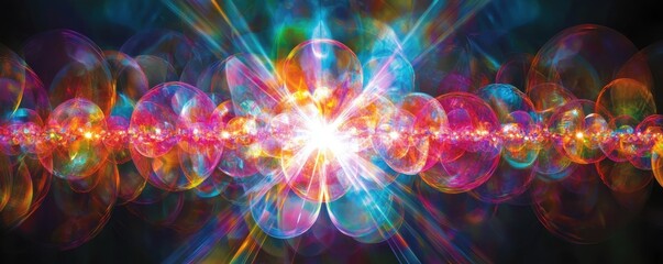 Poster - Vibrant multicolored light burst with abstract spherical patterns