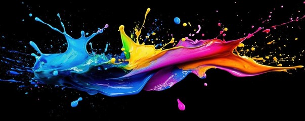 Poster - Vibrant splash of multicolored paint on black background