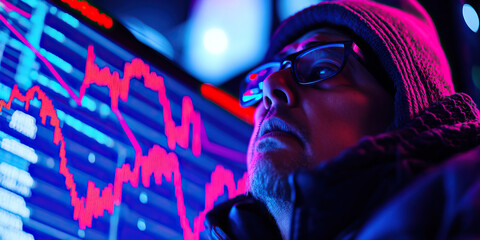 Poster - Man Observing Decreasing Stock Market Trend on Screen