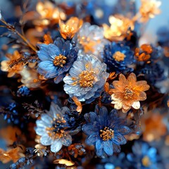 Poster - Vibrant floral bloom close-up enchanted twilight nature photography earthy textures detailed view beauty in detail