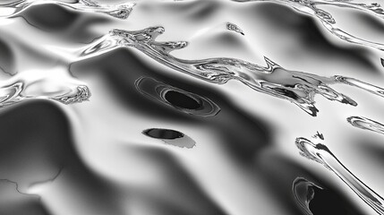 Poster - Reflective silver water surface with ripples and patterns during calm weather. Generative AI