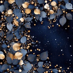 Poster - Artistic composition of botanical textures with beaded ornaments in twilight hues side angle view gigapixel quality