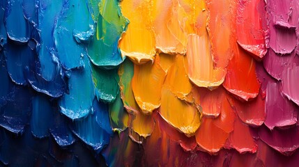 Poster - Palette knife painting showing vivid rainbow colors creating textured background