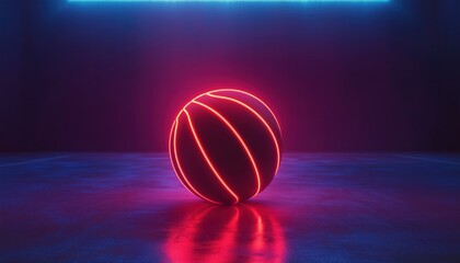 Poster - Dark Neon Light Effect Basketball Rendering: A Visually Stunning Portrayal Of A Basketball Under The Dramatic Glow Of Neon Light.