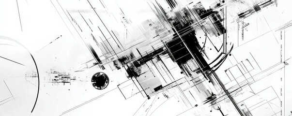Poster - Abstract black and white geometric lines and shapes in modern art design