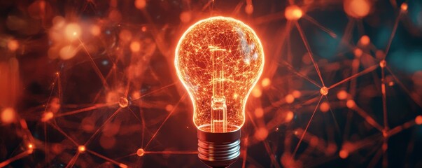 Poster - Glowing light bulb with digital network connections