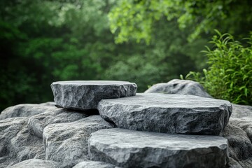 Canvas Print - Stone steps, forest backdrop, nature display, product placement