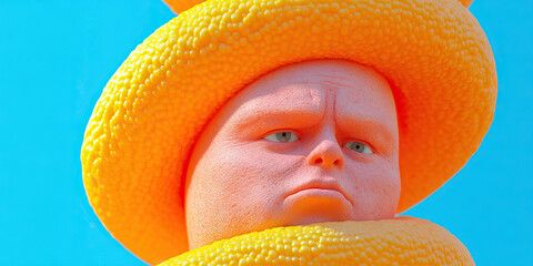 Poster - digital rendering of a face partially covered by orange objects