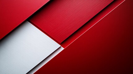 Poster - Red and white abstract composition showcasing layered textures and color contrasts in a minimalist style. Generative AI