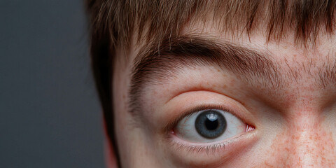 Wall Mural - Close-up of a Light-Colored Iris, Eyebrow, and Fair Skin with Freckles