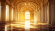 © Thiago - Gilded palace hall sunlit grandeur elegant interior. Gilded Arch. Illustration