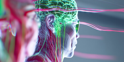 Poster - Digital Rendering of Human Head, Brain, and Neural Pathways