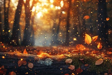 Wall Mural - a mystical wood where glowing mushrooms and twinkling fireflies light up as evening approaches