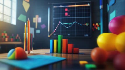 Poster - Business Growth Visualization: Colorful Data Analysis on Desk