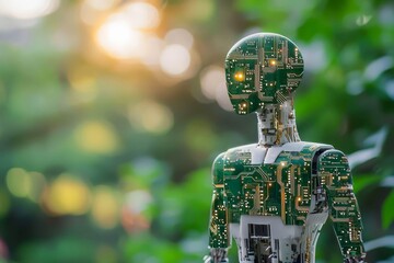 Poster - Circuit board in shape electronic, technology smart robot AI.
