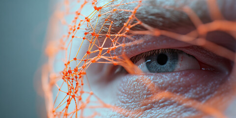 Poster - Human Eye Partially Obscured by Orange Network Structure