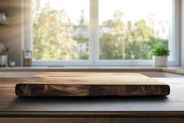 Wooden cutting board kitchen countertop sunny window