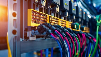 Aufkleber - colorful electrical cables are connecting to a server rack in a modern data center, ensuring seamles