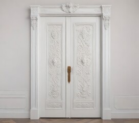 Wall Mural - Close-up of white wall with ornate closet door ,  white,  closet,  style