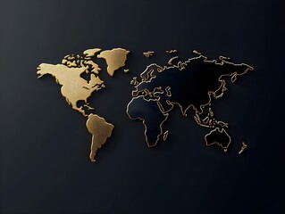 world map depicted with golden lines on a sleek black background, luxury theme.