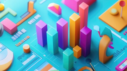 Poster - An infographic-style image displaying a vibrant D bar chart alongside various data points, with arrows and percentages, illustrating the impact of marketing strategies on company growth.