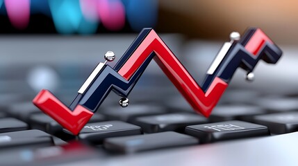 Poster - Red and black graph arrow fluctuating on laptop keyboard, showing market instability.