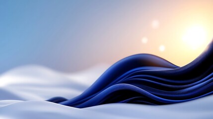 Poster - Abstract blue wave flowing over white landscape, sunlight background.