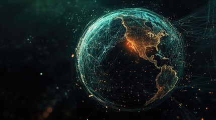 Poster - A conceptual image of a globe with interconnected digital lines and nodes, representing a global digital network, with glowing points showing connectivity across the world.