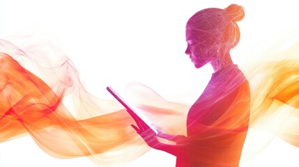 Poster - A conceptual image of a person holding a tablet, with digital Wi-Fi signal waves emanating from the device, set against a bright white background to emphasize wireless communication.