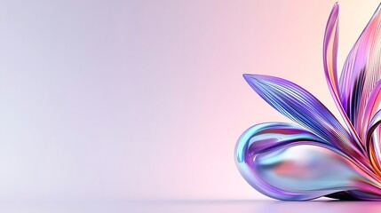 Poster - Abstract iridescent flower-like 3D render on pastel background.