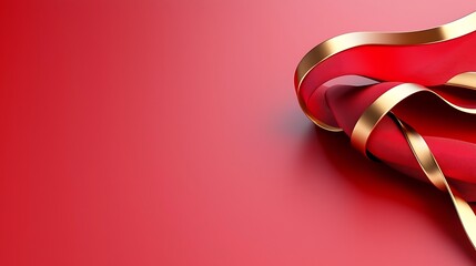 Poster - Abstract red and gold ribbons on red background.