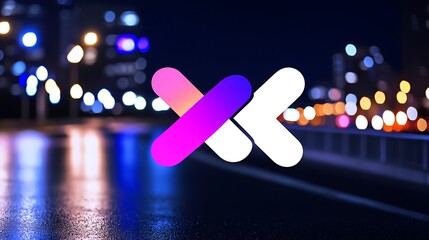 Poster - Abstract X logo on blurred city night road.