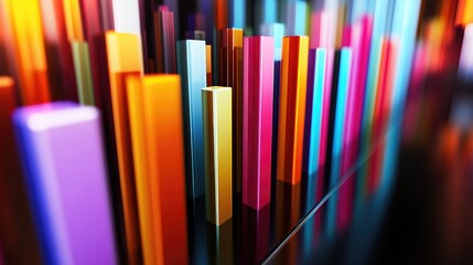 Poster - A dynamic D bar chart displaying colorful data representations, with upward trends and various heights, set against a sleek, modern background to highlight the growth and analysis of market data.