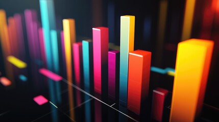 Poster - A dynamic D bar chart displaying colorful data representations, with upward trends and various heights, set against a sleek, modern background to highlight the growth and analysis of market data.