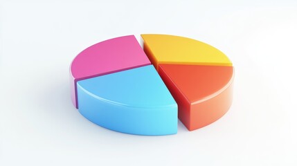 Fototapete - A dynamic D pie chart illustrating survey results, with animated segments expanding and retracting, set against a clean white background to emphasize clarity and engagement in data presentation.