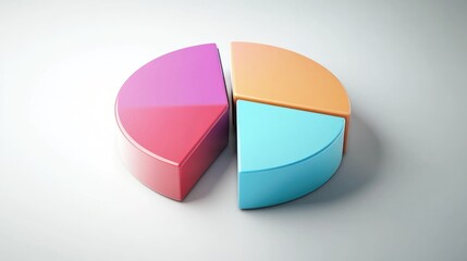 Fototapete - A dynamic D pie chart illustrating survey results, with animated segments expanding and retracting, set against a clean white background to emphasize clarity and engagement in data presentation.